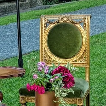 SILLA DE SALA LUIS XVI 1 Cuerpo -LYON -Pana Verde Medallon y oro