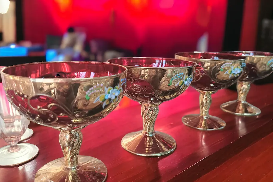 COPA CRISTAL VENECIANO  ROJO ORO  BOUQUETE