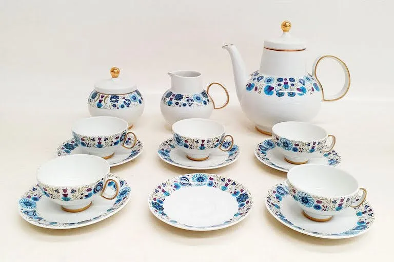 JUEGO DE CAFE VERBANO RETRO FLORES CELESTES  (K)  13 PZAS