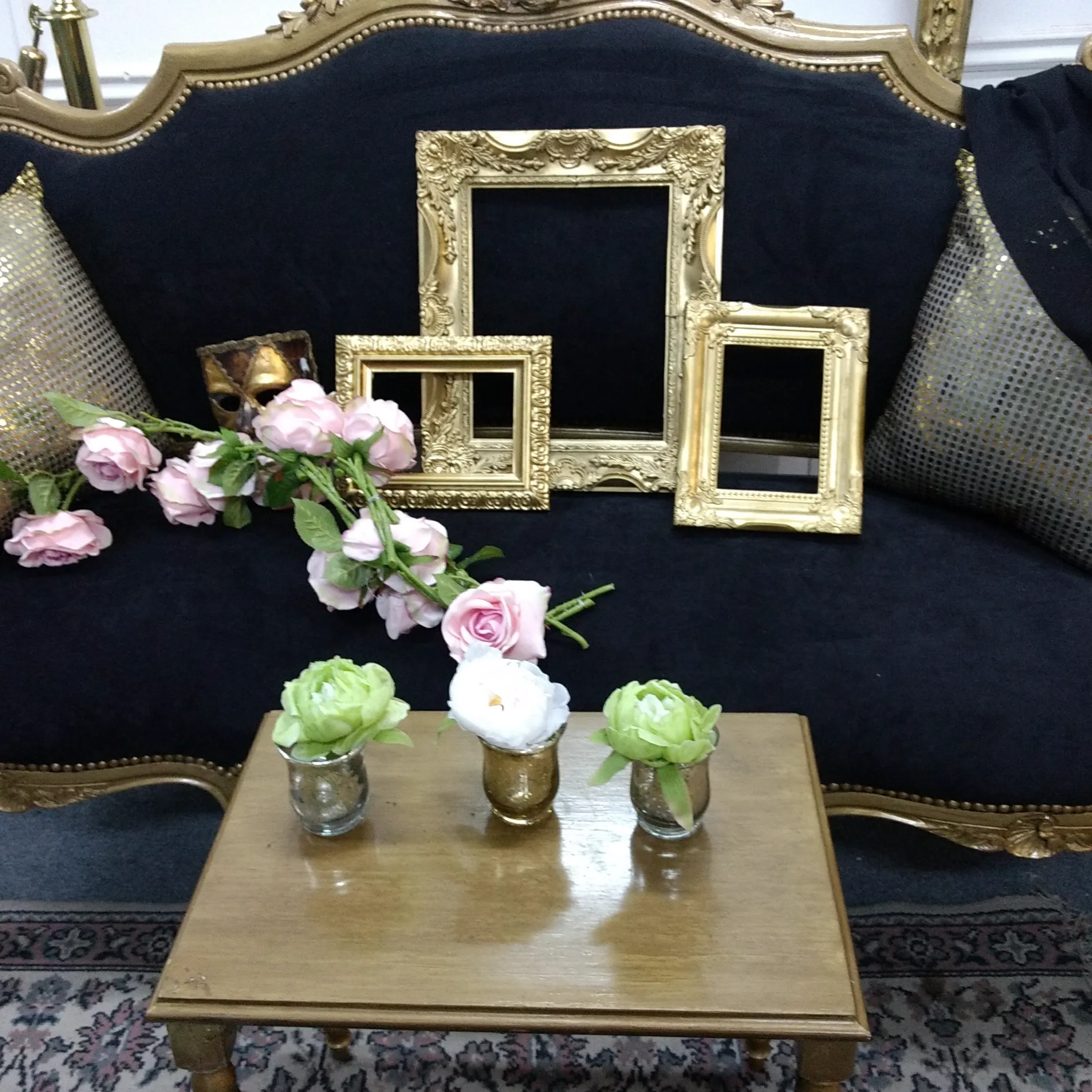 SILLON VERSALLES  PANA NEGRA 3 Cuerpos. 1.60 x 0.50 x 1.10 (SV01)