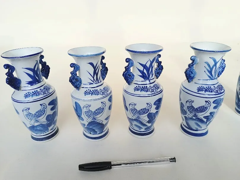 FLOREROS CHICOS AZUL Y BLANCO "PAJAROS " 16 CM 