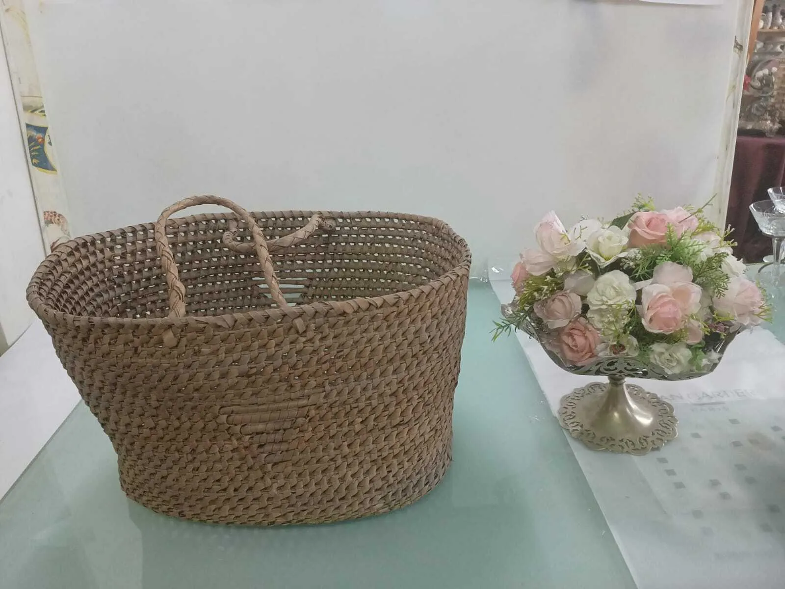 CANASTA PALMA OVAL CON 2 ASAS  "CAN9" Med: 45 x 32 x 25 cm Alto  34 cm