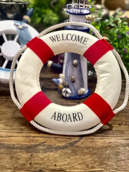 SALVAVIDA MINI  CON SOGA  ROJA  Y BLANCO   25 cm