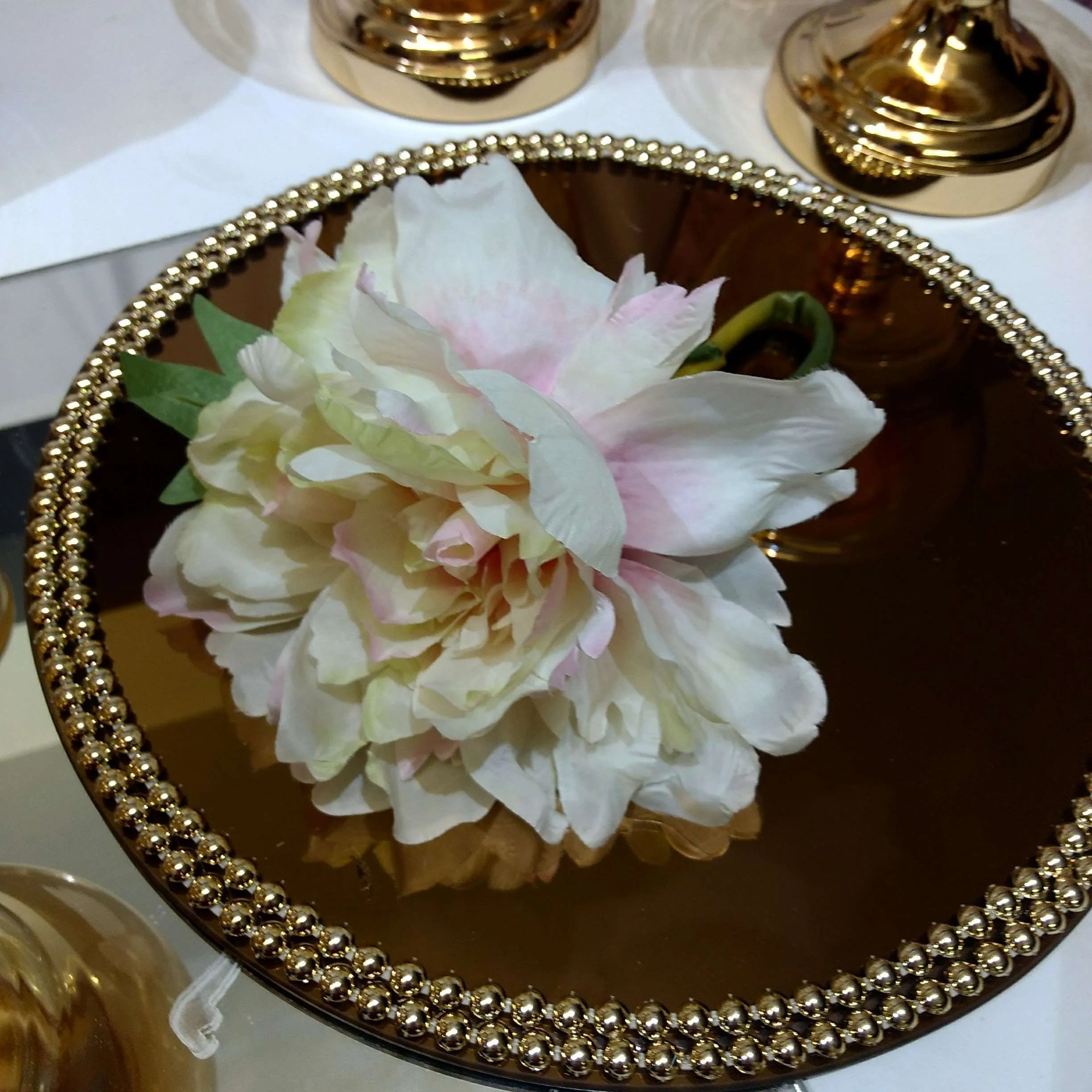 Base Redonda Oro Cobre Perlas  Grande diam.35 cm (CO033)