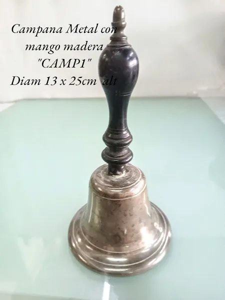CAMPANA METAL CON MANGO DE MADERA  "CAMP1" diam.  13 X 24 cm  ALTO