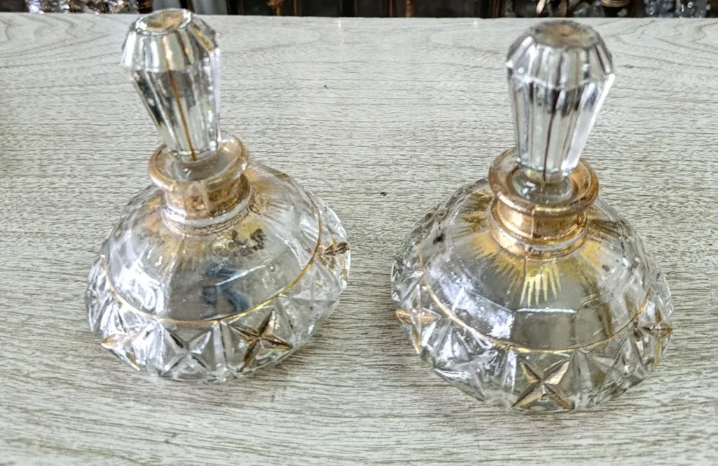 PERFUMEROS CRISTAL ANTIQUE TAPON ALTO Y ORO . "PCO"  D. 15 X 16 CM ALTO