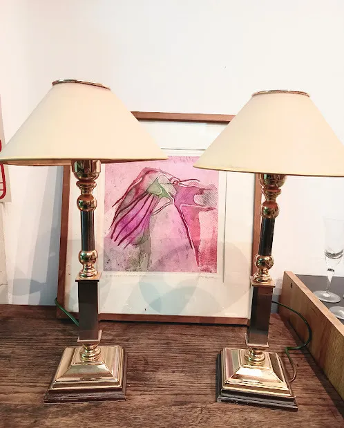 LAMPARA VELADOR BASE Y PIE  BRONCE Y PELTRE  -" LVBP" - 40 CM ALT