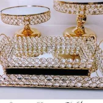 BANDEJA ORO Y STRASS RECTANGULAR CHICA  28 X 14 CM (CS010)