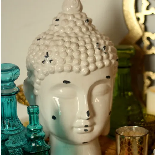 CABEZA DE BUDA CERAMICA BLANCA 35 CM ALT 