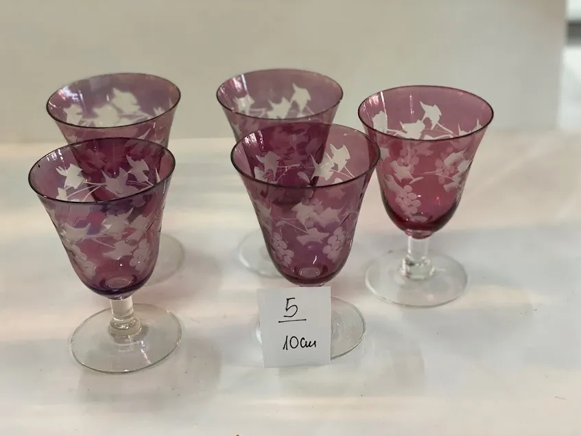 COPAS CRISTAL ROJO ANTIQUE CON UVAS .ALT 5 CM