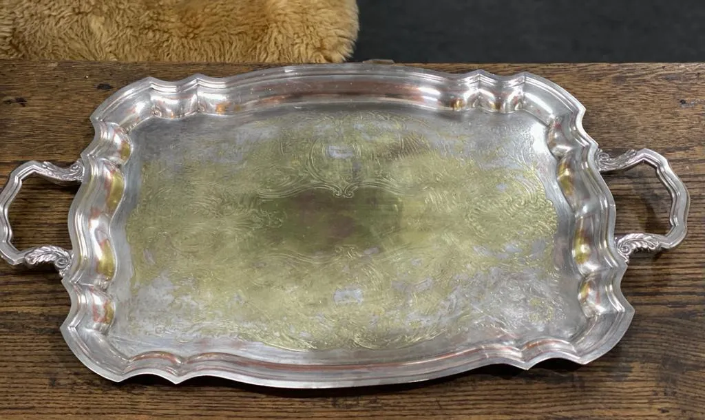 BANDEJA PLATA ANTIQUE  RECTANGULAR   BPR 02  -  50 X 37cm  ( + 14 cm DE ASAS )
