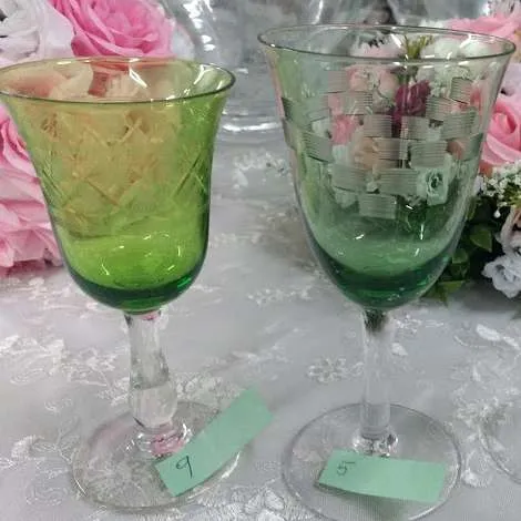 COPAS VERDES CRISTAL  ANTIQUES  MIX & MACH 