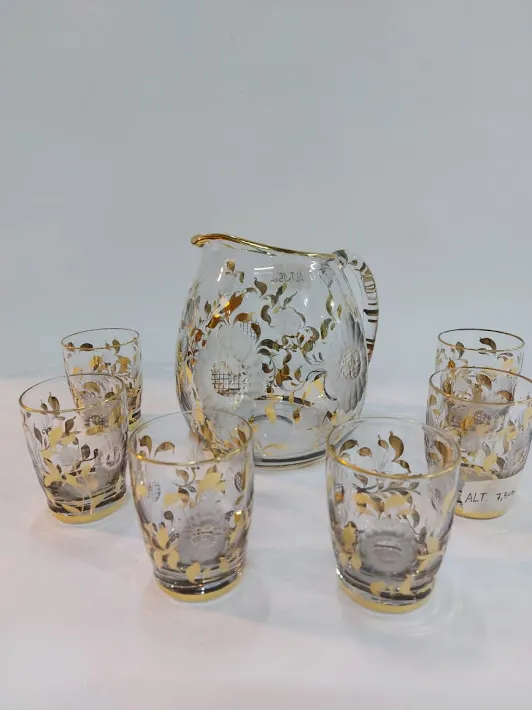 VASITOS CRISTAL CON HOJITAS ORO .Alt. 7 cm