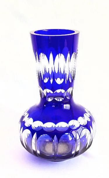 FLORERO CRISTAL AZUL TALLADO " FCA4"