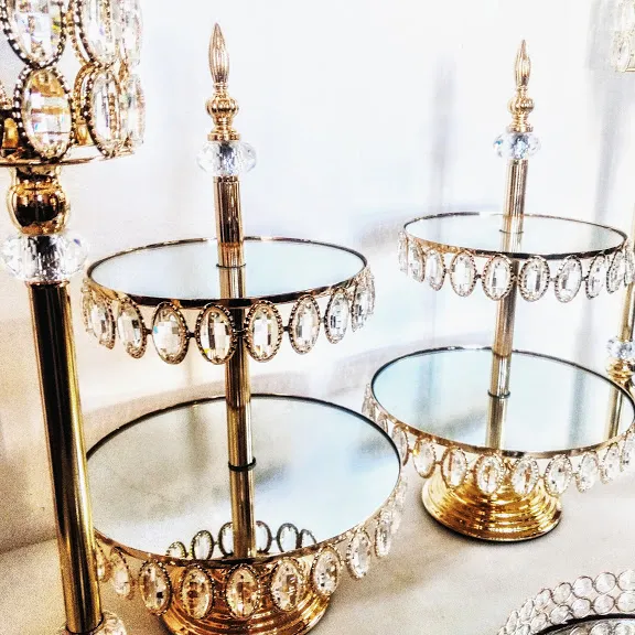 PORTA MASAS 2 PISOS ORO  DIAMANTE  DIAM. 25/20 CM , ALT. 50 CM (CS004)