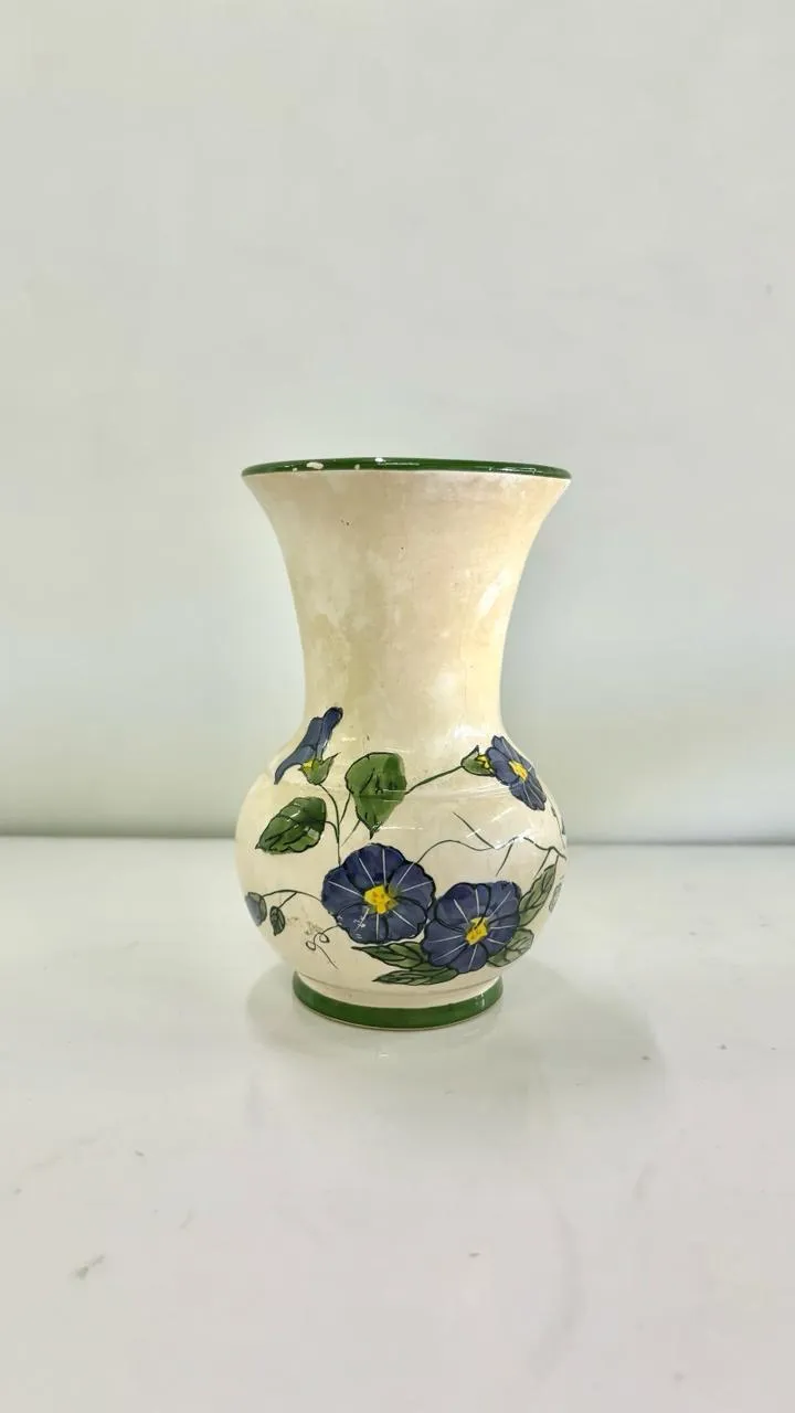 FLORERO CERAMICA FLORES AZULES Y AMARILLAS 15 CM 