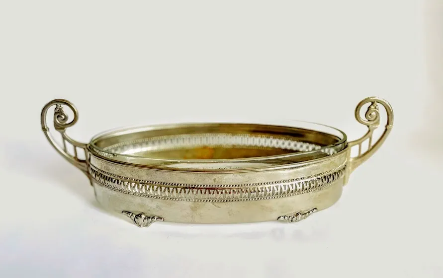 CENTRO DE PLATA OVAL CON CRISTAL  "COPC" 25 X13 X8 CM ALT