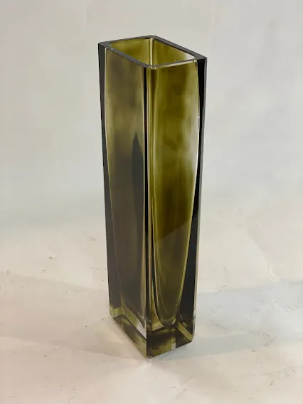 FLORERO CUBO ALTO  MURANO NEGRO HUMO