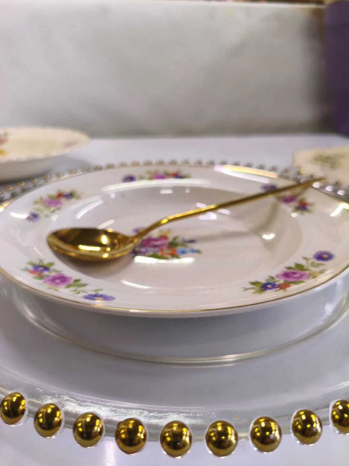 PLATO HONDO VINTAGE FLORES BOUQUET HARDFORT:Diam:22cm 