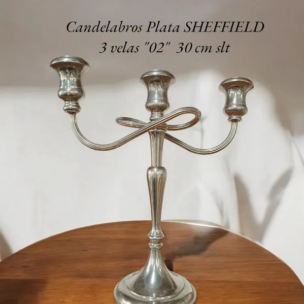 CANDELABRO PLATA SHEFFIELD 3 VELAS -"02"  - 30 CM ALT