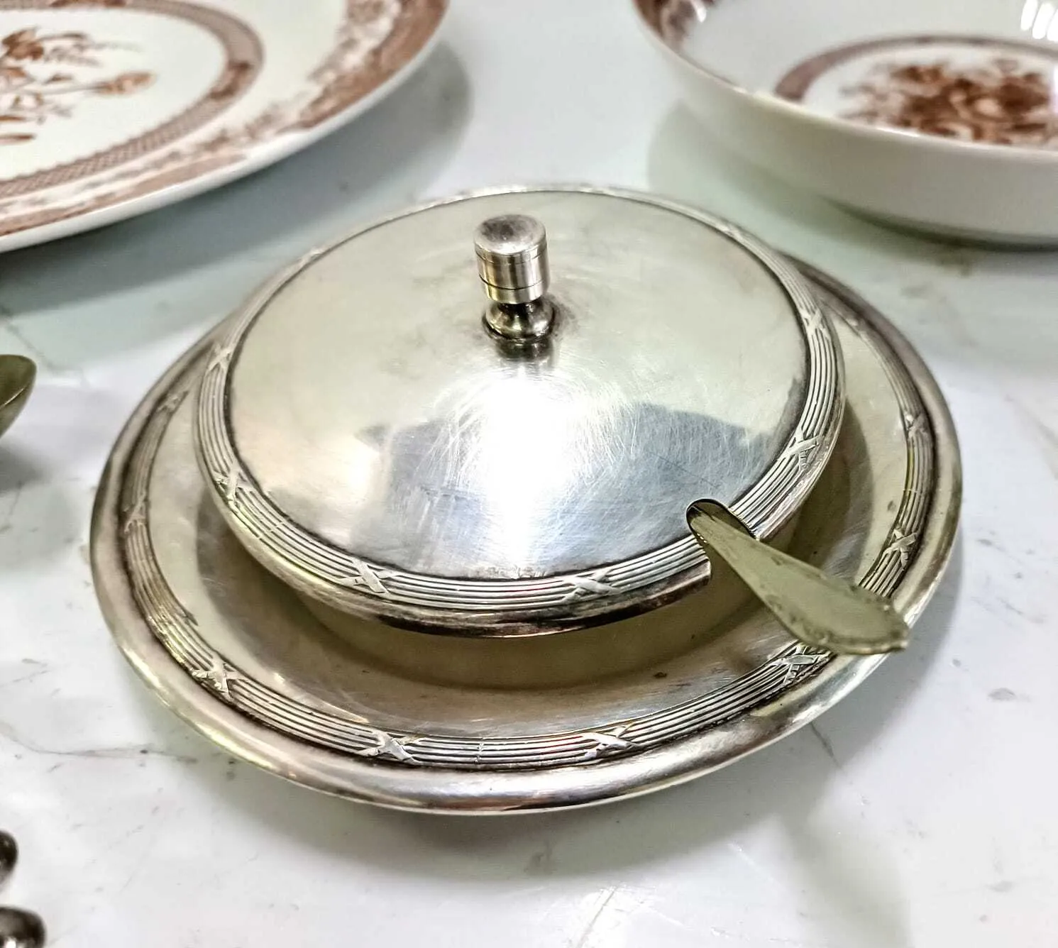 QUESERA / DULCERA  PLATA LAPPAS CON PLATITO 5414 - diam 15 cm