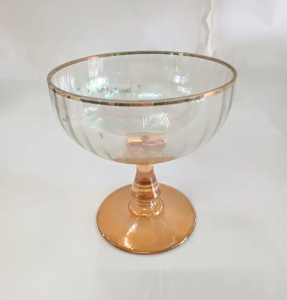 COPON CRISTAL TORNASOL CON PIE BORDE ORO  -  BOCA 15 X 15 CM ALT. "CTP" 