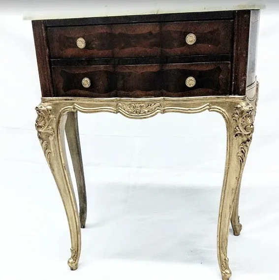 MESITA DE LUZ FRANCESA PATINA ORO Y MARMOL