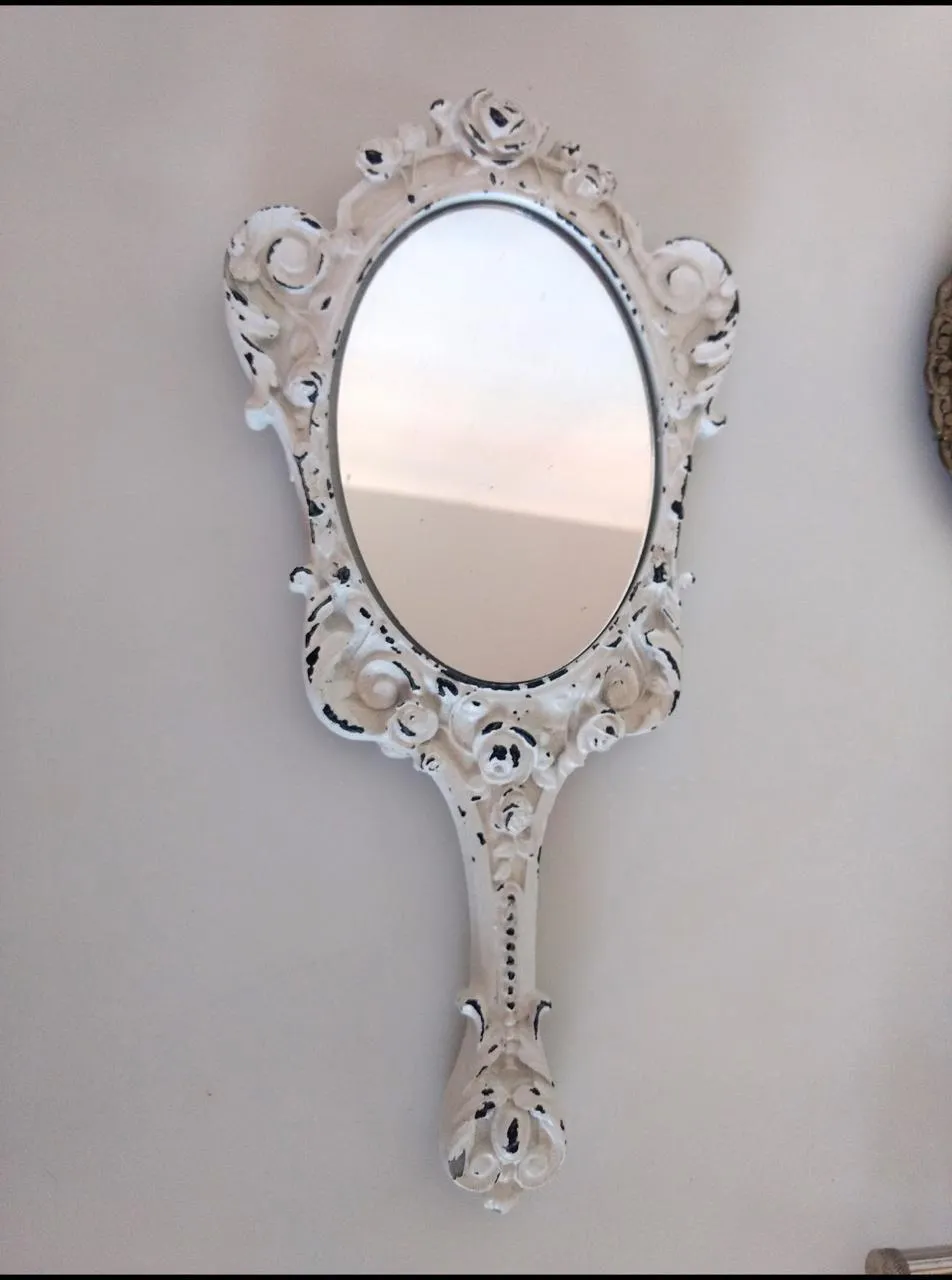 ESPEJO DE MANO BLANCO   VINTAGE 