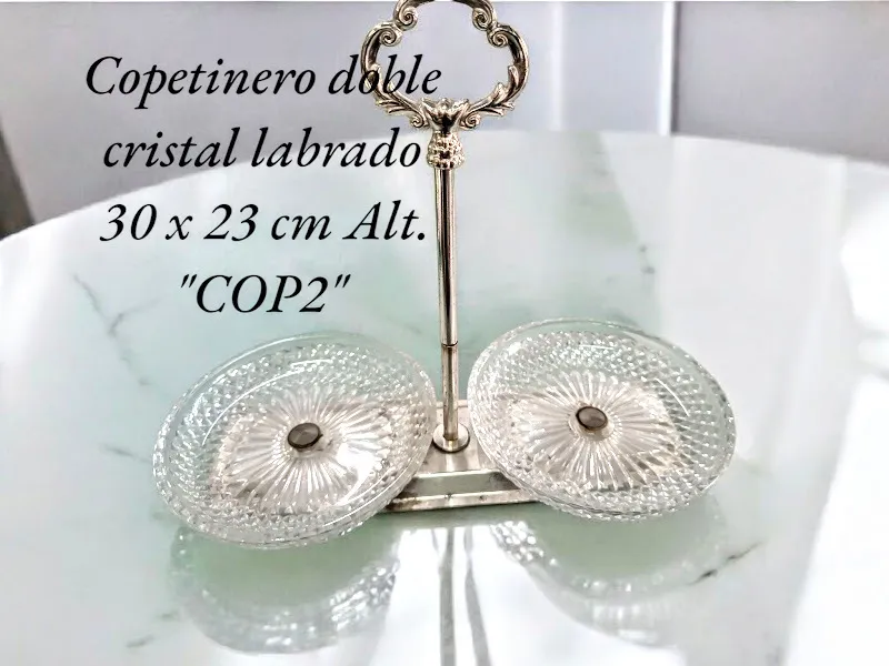COPETINERO DOBLE CRISTAL TALLADO  - 30 X 23 CM ALT.  " COP2"