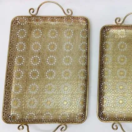 BANDEJA LABRADA   ORO MARROQUI  CHICA  32 X 23 cm (CS024)