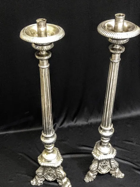 CANDELABRO BARROCO 1 VELA  PLATA ANTIQUE 0.90 cm alt.
