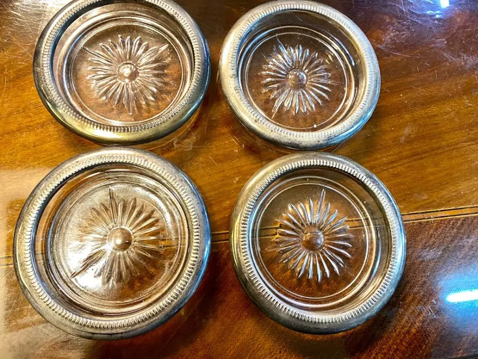 POSAVASOS CRISTAL CON BORDE PLATA  diam 7 CM