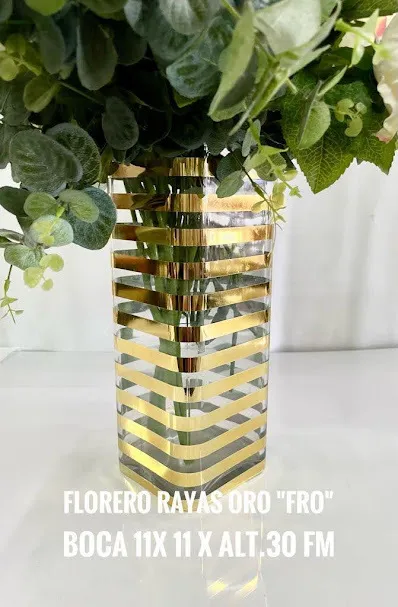 FLORERO RAYAS ORO "FRO"  11X 11 X 30 CM ALT.