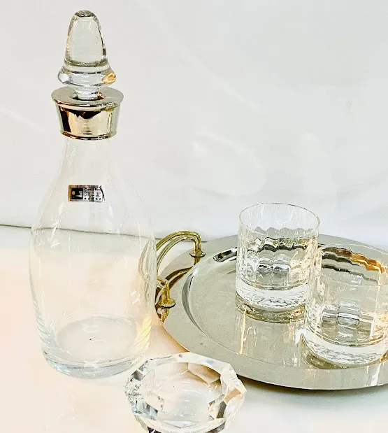 BOTELLON CRISTAL LISO ARO PLATIL  ALT 35 CM (BOTP1)