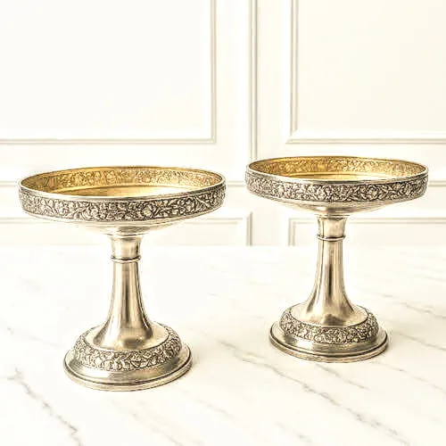 CENTRO PLATA ANTIQUE CON PIE "CPA05" Diam. 24 cm x alt. 23 cm