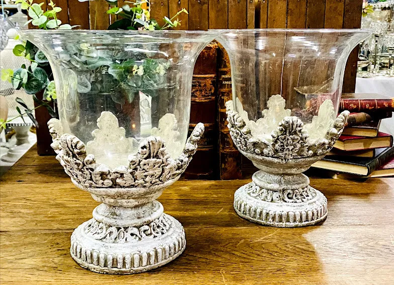  COPON  FANAL "VENECIA"  Cristal y  base piedra Labrada Diam.25cm .Alt 30 cm