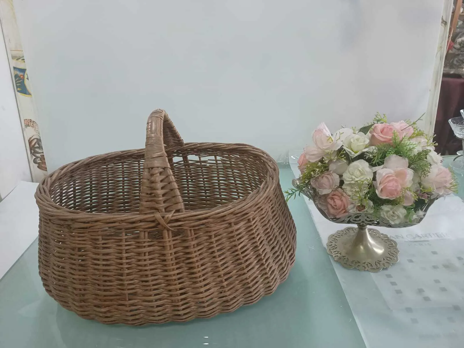 CANASTA MIMBRE VINTAGE OVAL CON 1 ASA  "CAN5" Med: 42 x 30 x 20 cm Alto  30 cm