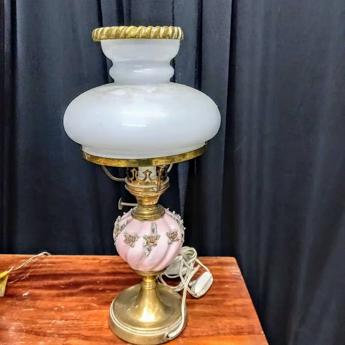 LAMPARA QUINQUE CUERPO PORCELANA ROSAS Y BRONCE "LQR"