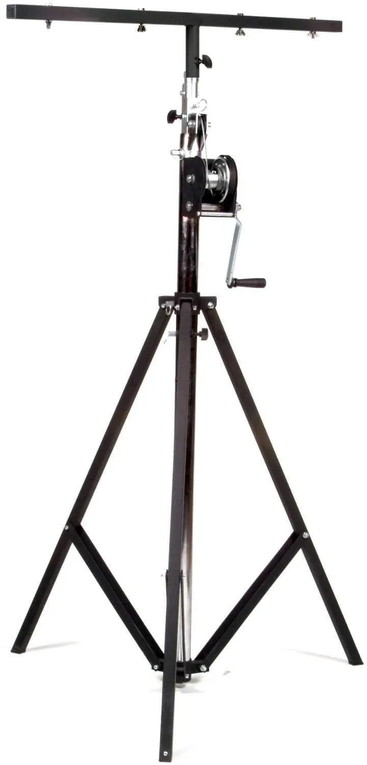LED Crank Up Light Stand With 5 Ft. T-Bar for 6 PAR Lights, Hand Crank, Heavy-Duty Tripod