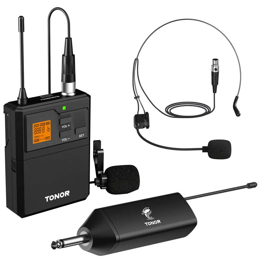 Wireless Microphones System with Headset/Lavalier Lapel Mics