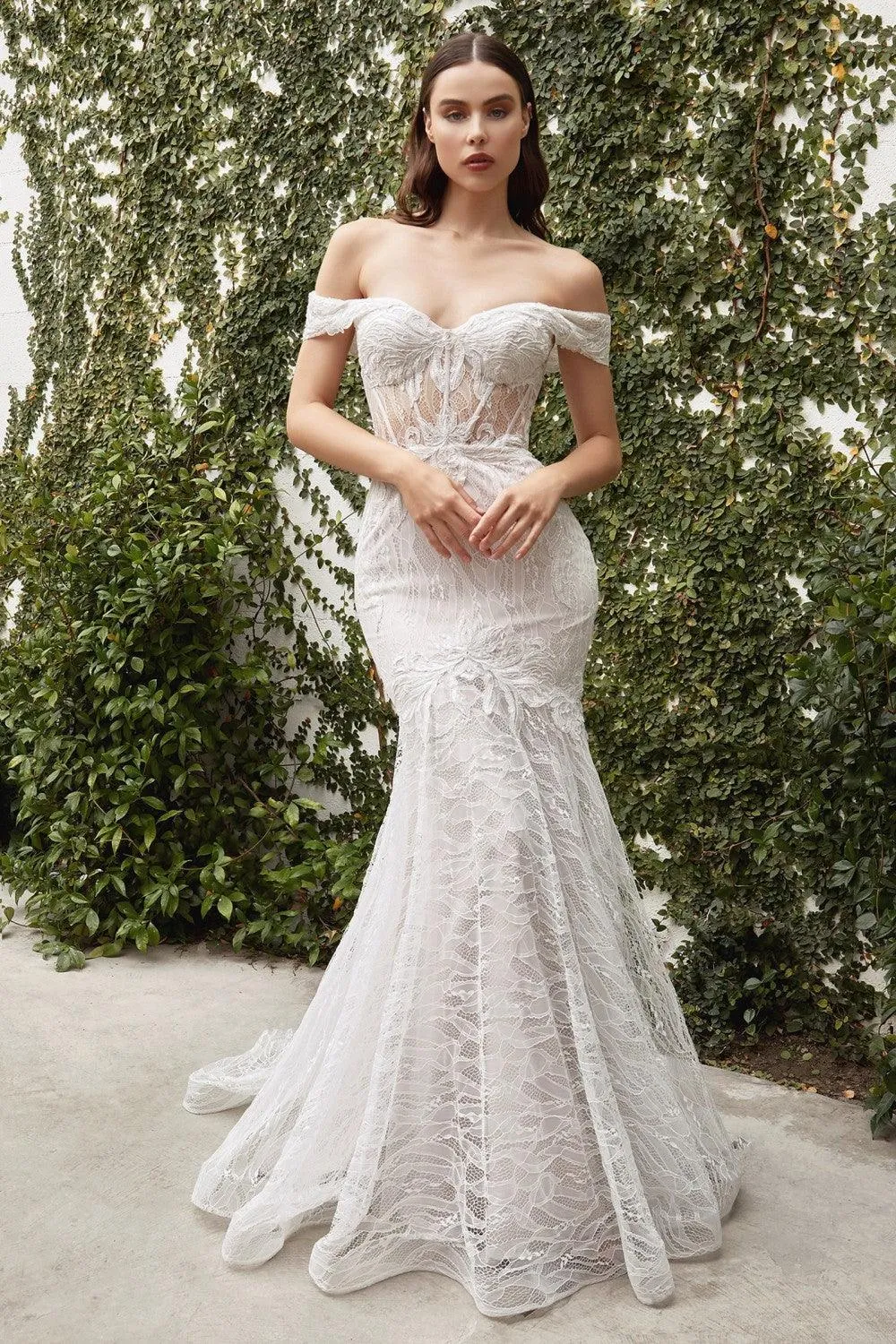 Off White Nude Off Shoulder Wedding Dress