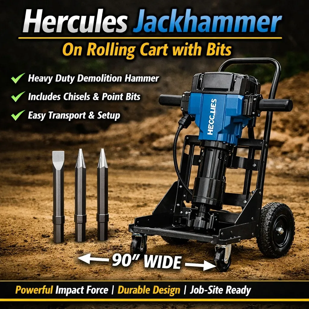 Hercules Jackhammer on Rolling Cart with Bits