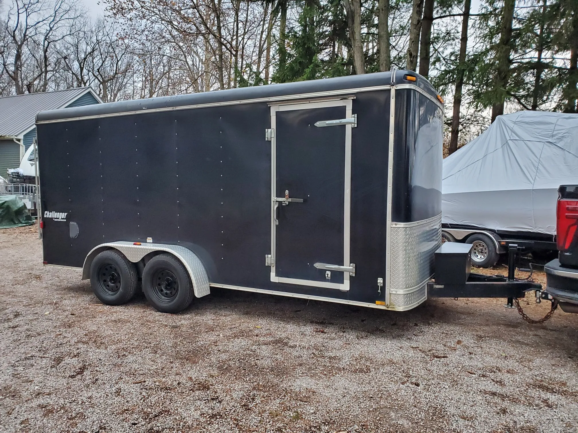 7' x 16' Enclosed Trailer Car ATV Motorcycle UTV Hauler With Ramp and Straps