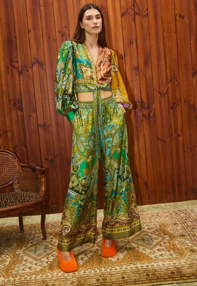 Alémais Clemenza Spliced Crop Silk Blouse