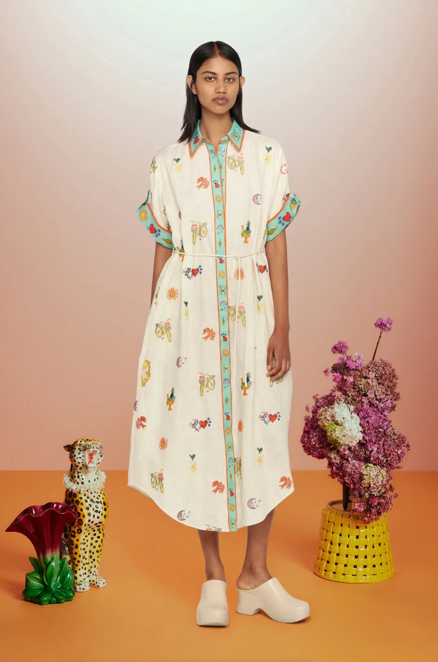 Alémais Holiday Go-To Embroidered Shirtdress
