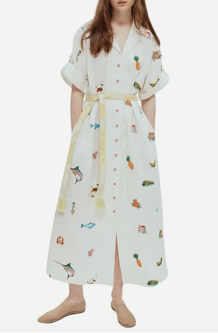 Alémais Blue Marlin Embroidered Shirtdress