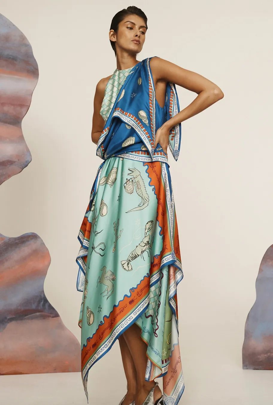 Alémais Surrealist Summer Silk Scarf Midi