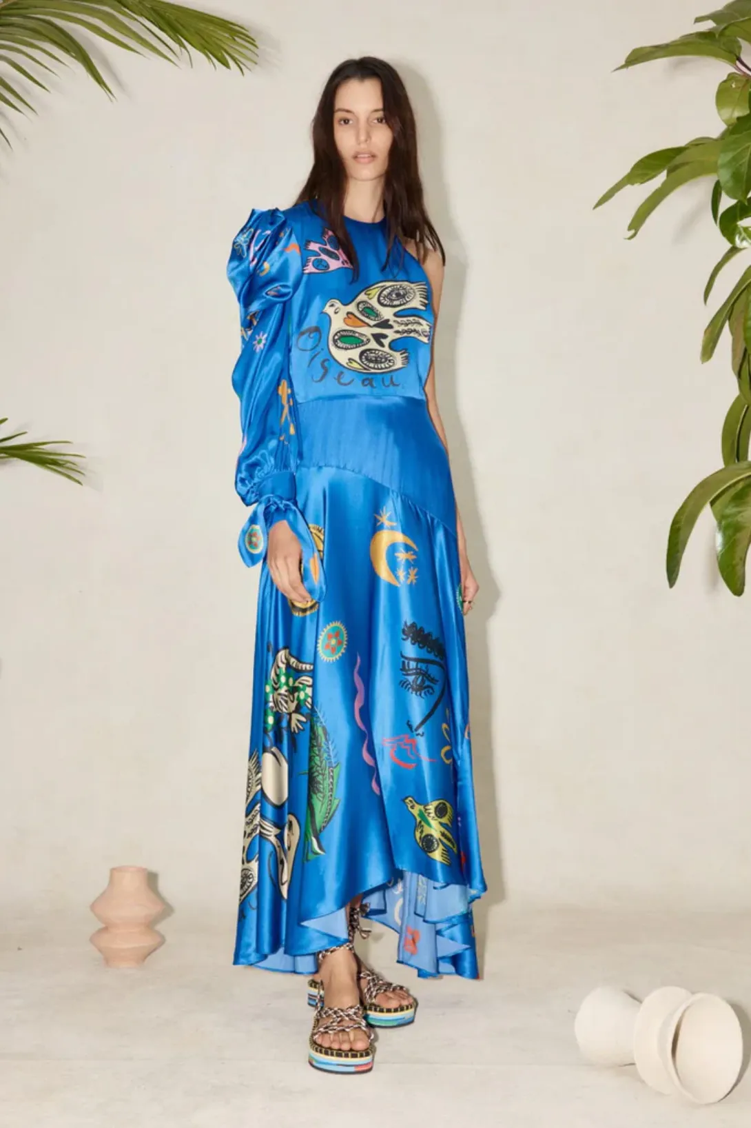 Alémais Soleil One Shoulder Silk Midi