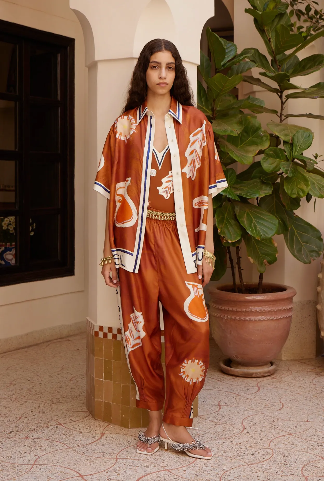 Alémais Soleil D'amour Silk Set- Shirt & Tapered Pant