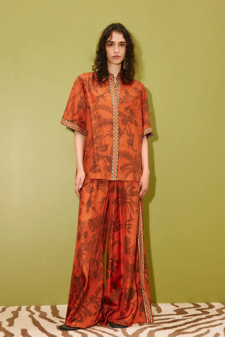 Alémais Monkey Dance Silk Set- Shirt and Palazzo Pant